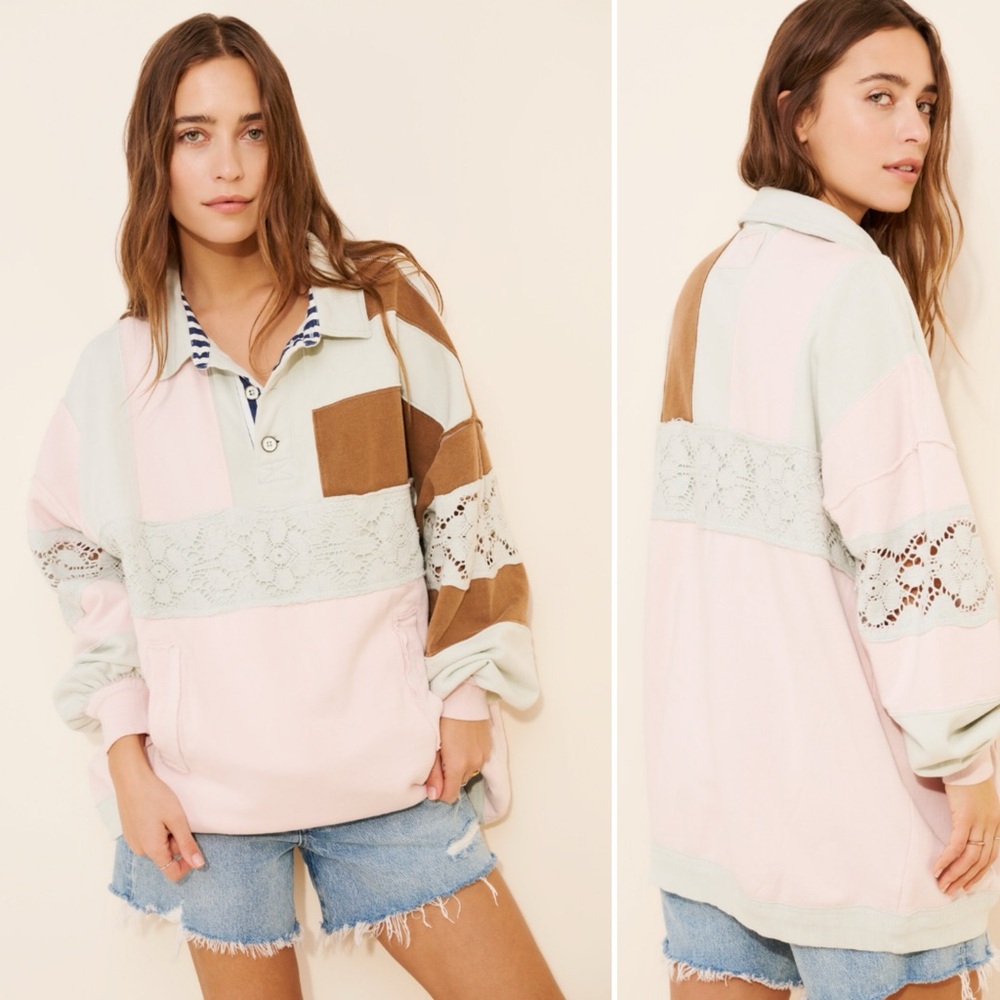 Free People We The Free American Dream Pullover, Mint Combo, size S